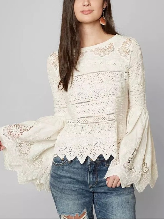 Free People Tops - Free People Once Upon a Time Ivory Lace Crochet Bell Sleeve Top